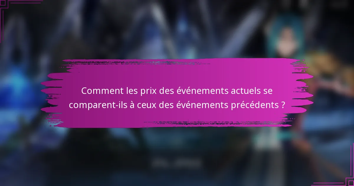 Comment les prix des événements actuels se comparent-ils à ceux des événements précédents ?
